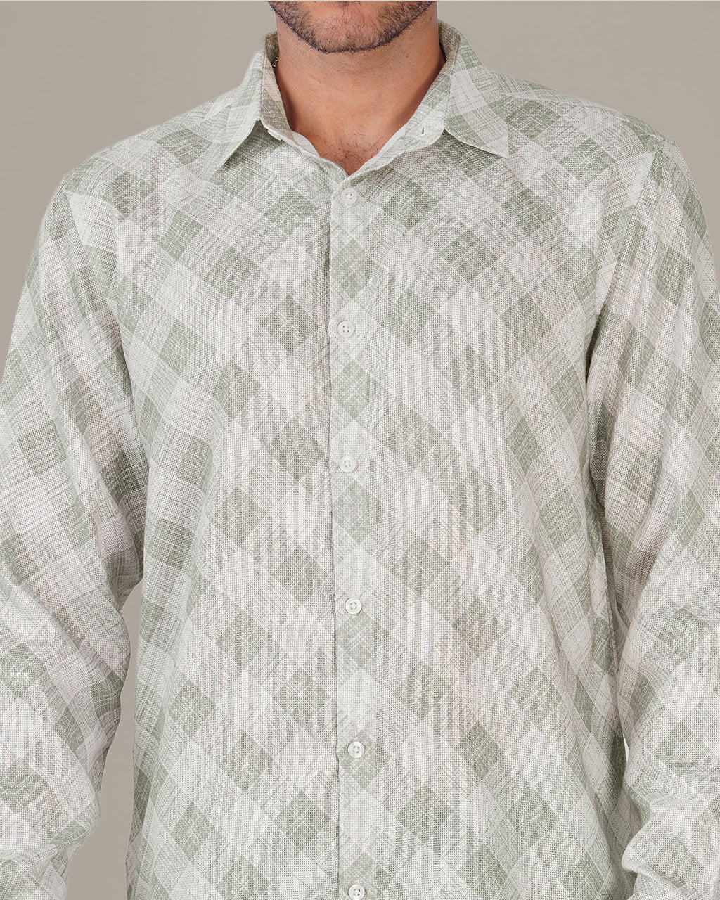 Light Gray Gingham Dobby Print 100% Polyester Shirt