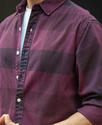 Burgendy Overdyed Checks Shirt