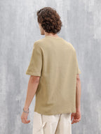 Textured Oversized Crew Neck T-Shirt | Khaki