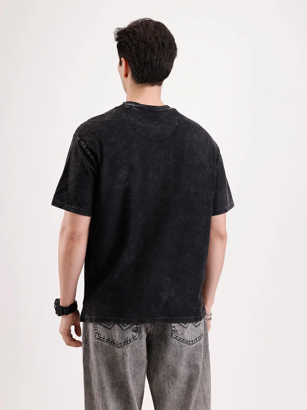 Washed Embroidery Patch T-Shirt   |  Black