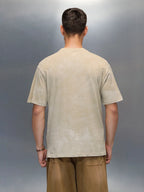 Washed Graphic Printed Oversized Fit T-Shirt | Khaki