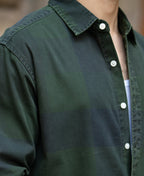 Olive Overdyed Checks Shirt 100% Cotton