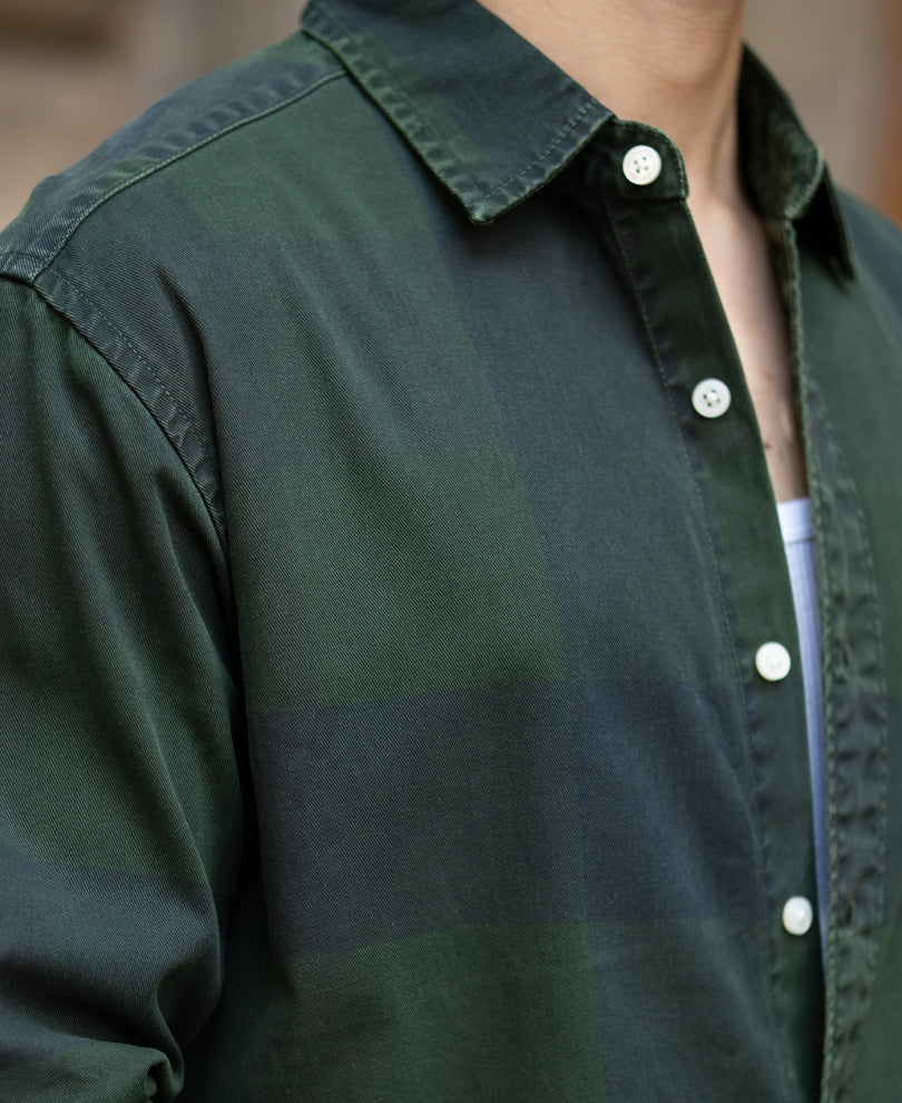 Olive Overdyed Checks Shirt 100% Cotton