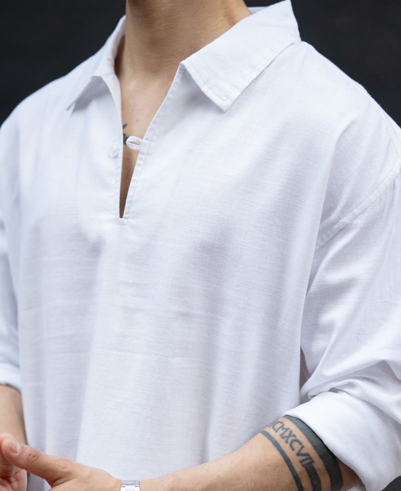White Lightweight Structured Kurta Shirt 100% Cotton