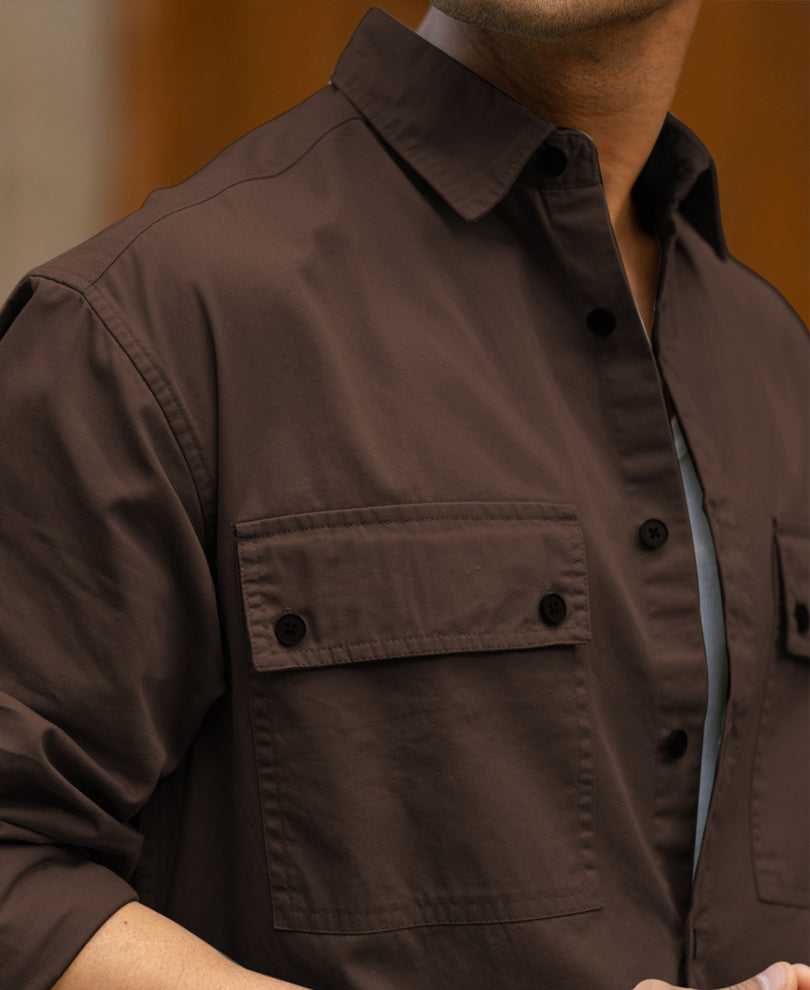 Dark Brown Double Pockets Lightweight Shirt 100% Cotton