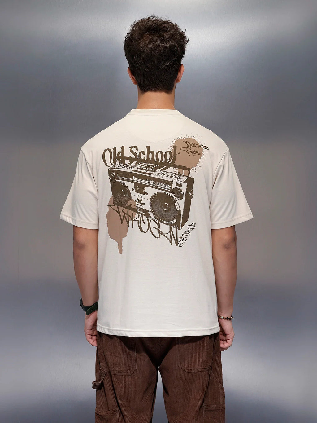 Casual Back Printed Oversized T-Shirt  | Beige