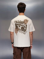Casual Back Printed Oversized T-Shirt  | Beige