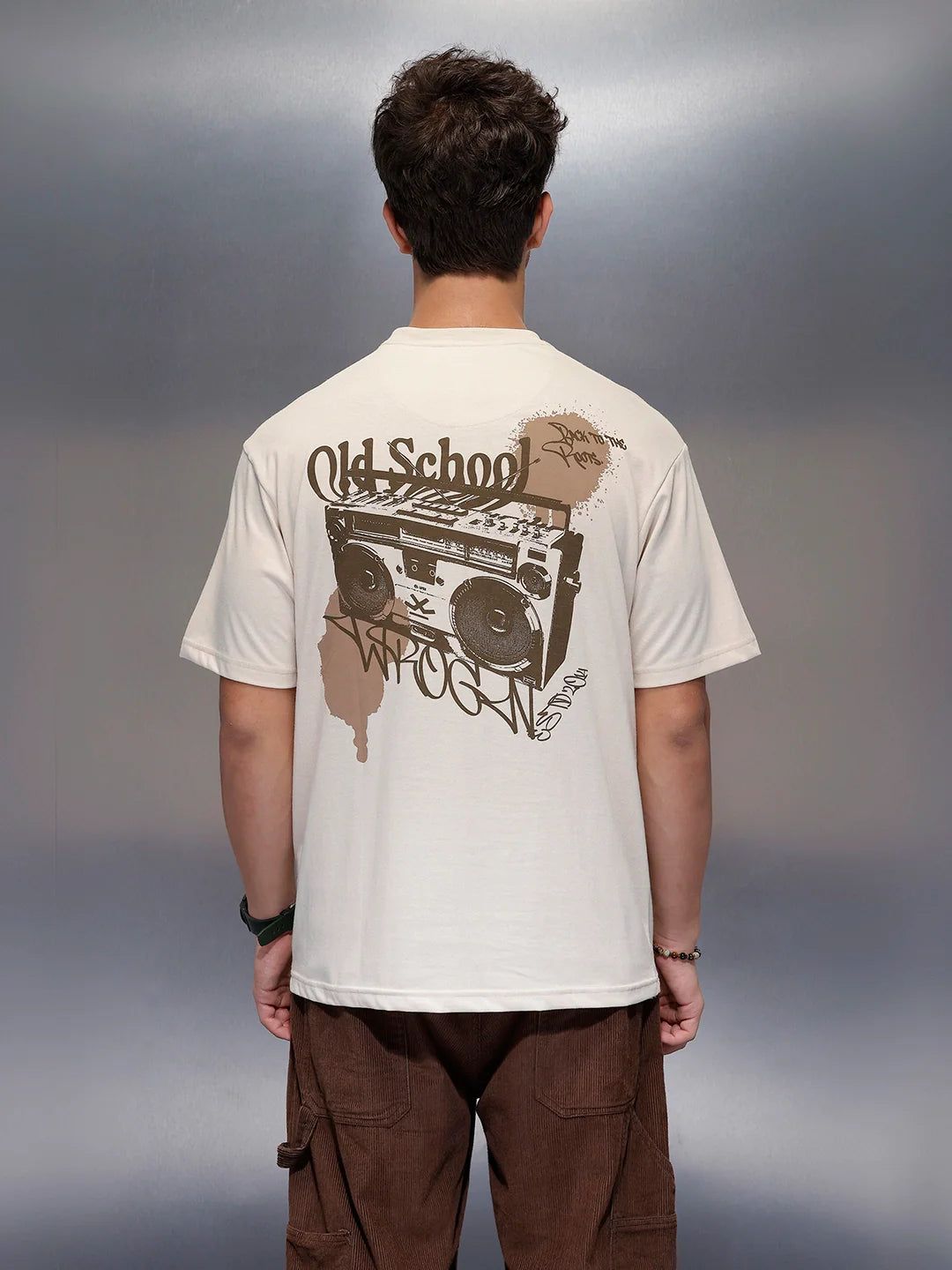 Casual Back Printed Oversized T-Shirt  | Beige