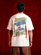 Oversized Black Cotton T-shirt with Graphic Accent | Beige