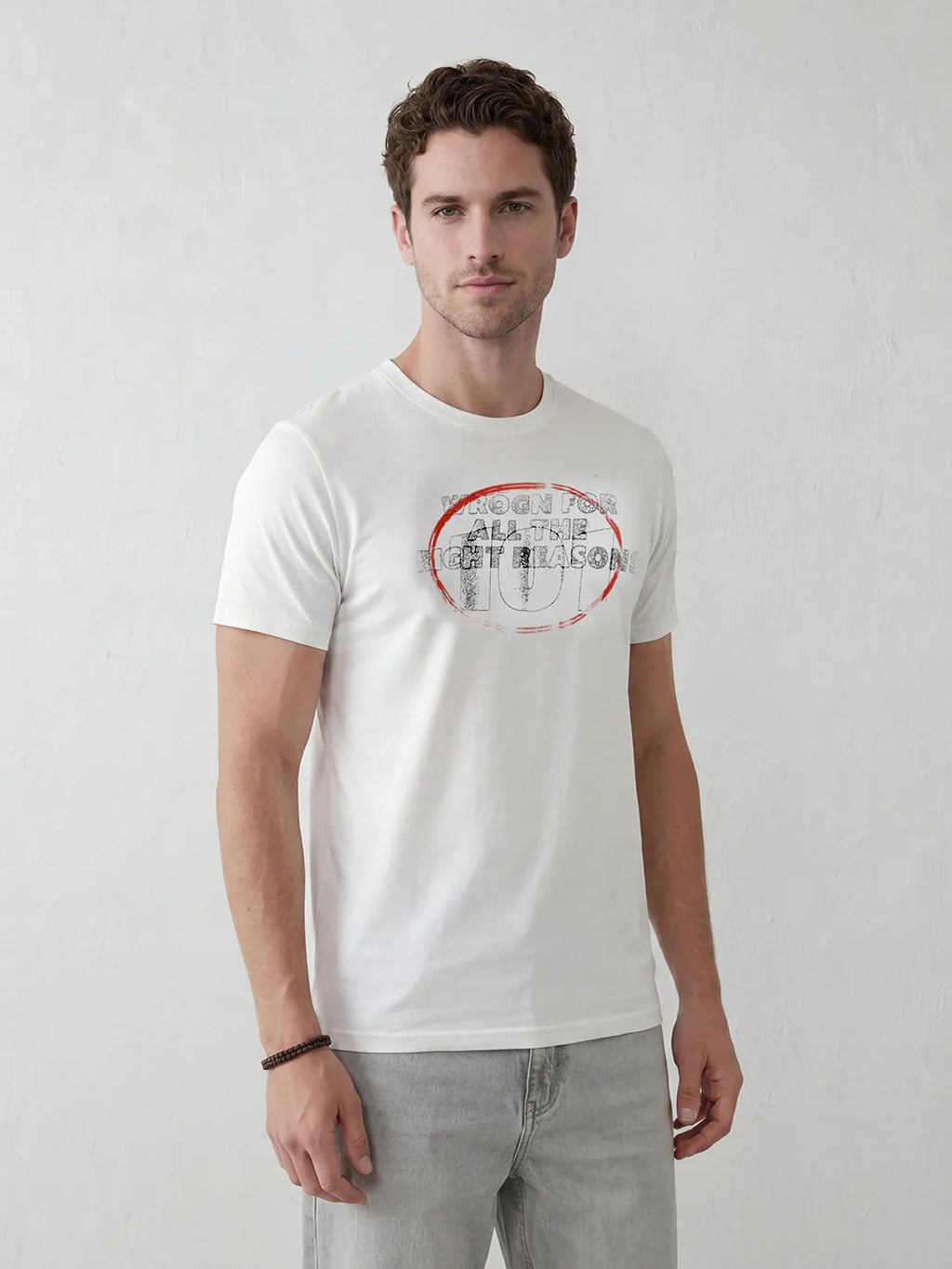 Distressed Graphic Slim Fit T-Shirt | Off White