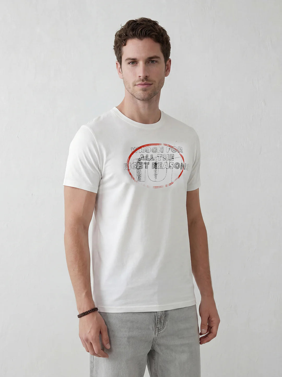 Distressed Graphic Slim Fit T-Shirt | Off White