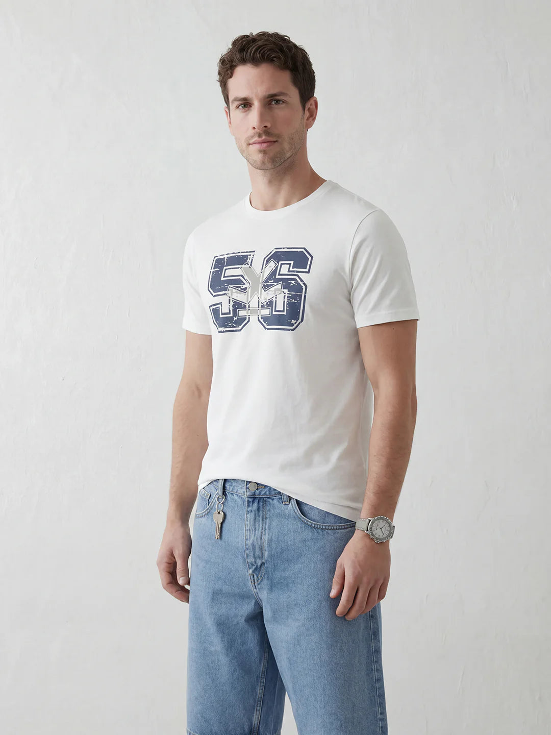 Vintage Varsity Style Graphic Tee | Off White