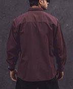 Dark Brown Denim Shacket Full Sleeves Shirt
