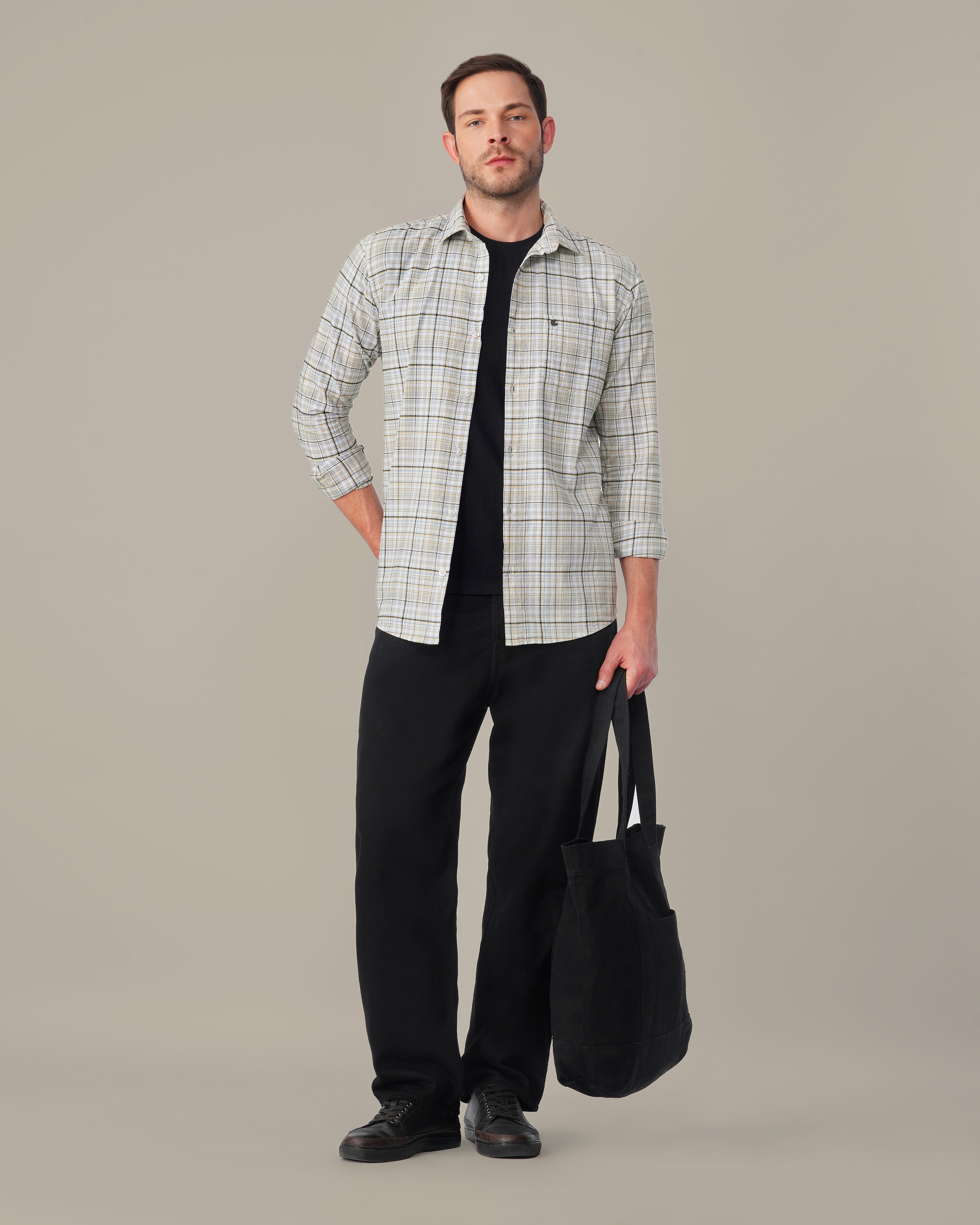 Multicolor Plaid Linen Plus Cotton Blend Shirt
