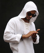 White Hoodie Oversize Drop Shoulder Shirt 100% Cotton