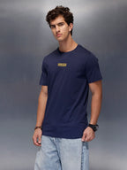 Solid Placement Printed T-Shirt   |  Navy Blue