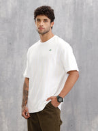 Striped Oversized Fit T-shirt With Puff Print | White