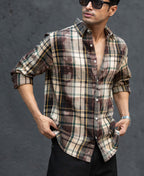 Dark Brown Washed Checks Shirt