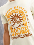 Zen Inspired Chest Print Graphic Crew Neck T-Shirt  |  Yellow