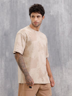 Tonal Aop Printed Oversized Fit T-shirt  | Khaki
