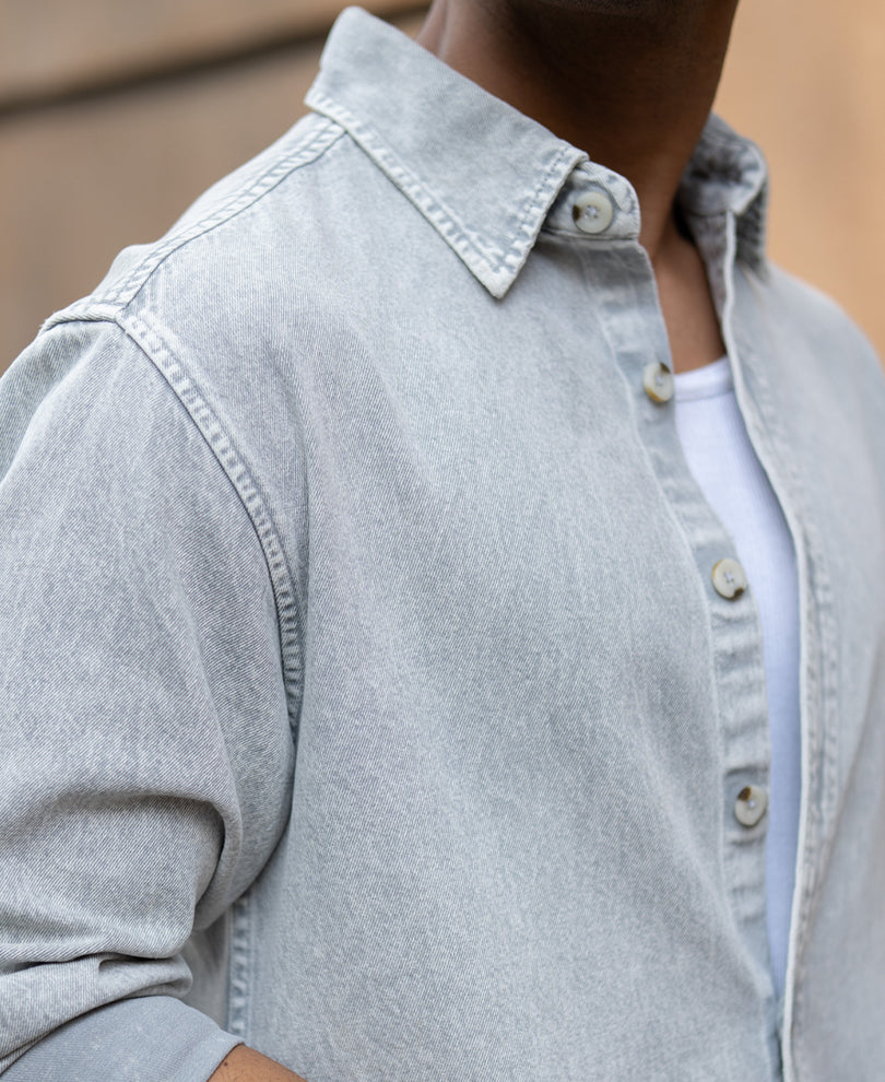 Grey Washed Denim Shirt