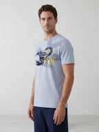 Slim Fit Placement Printed T-Shirt | Light Blue