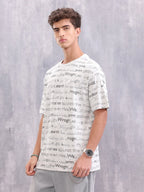 Typo Inspired Aop Oversized Fit T-shirt | Light Grey