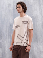 Casual Men Oversized Fit Tee With Placement Graphic | Beige