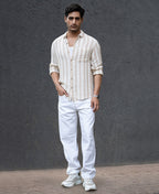 Cream & Beige Structured Stripe Shirt 100% Cotton