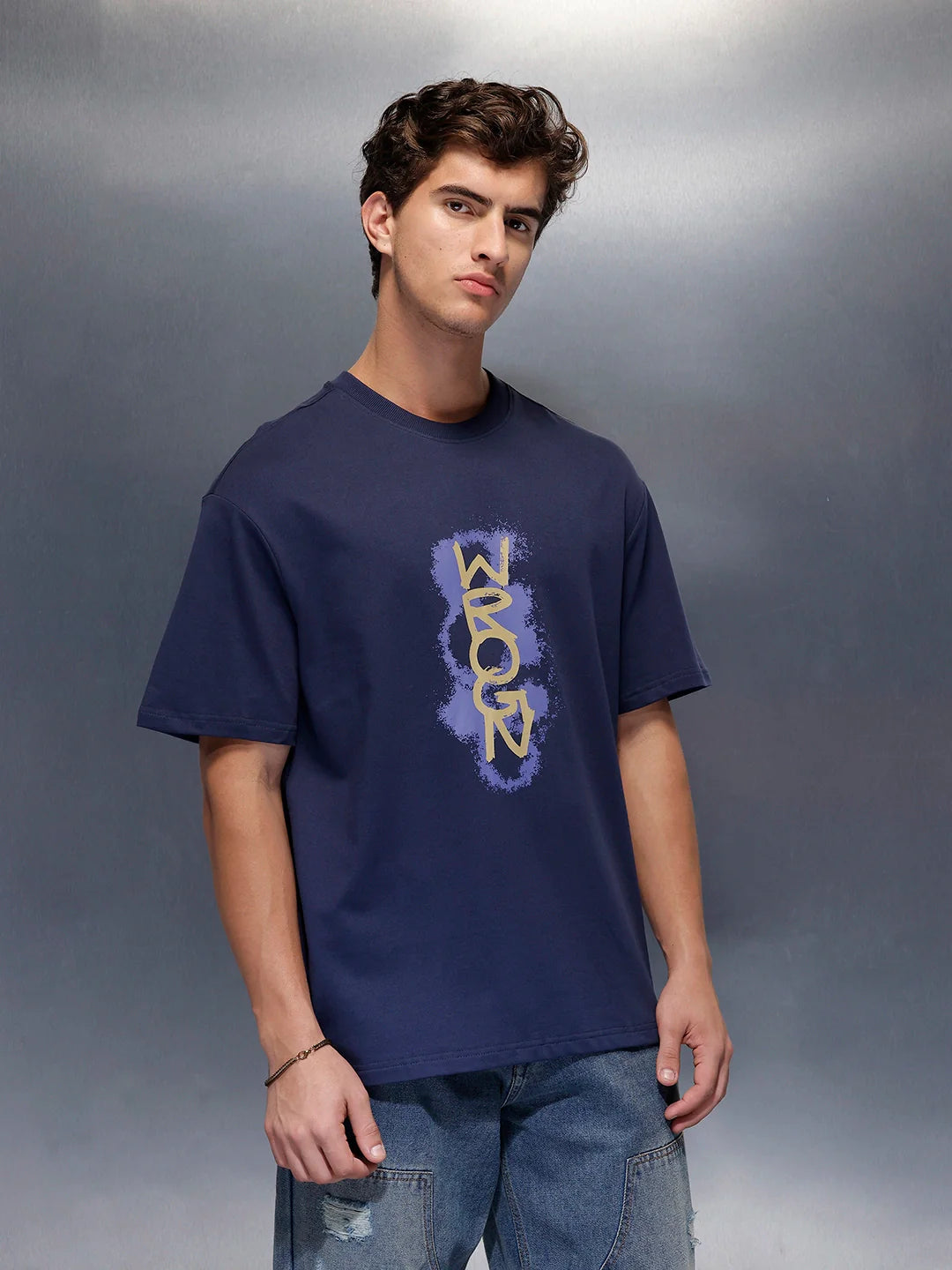 Placement Printed Regular Fit T-Shirt   |  Navy Blue