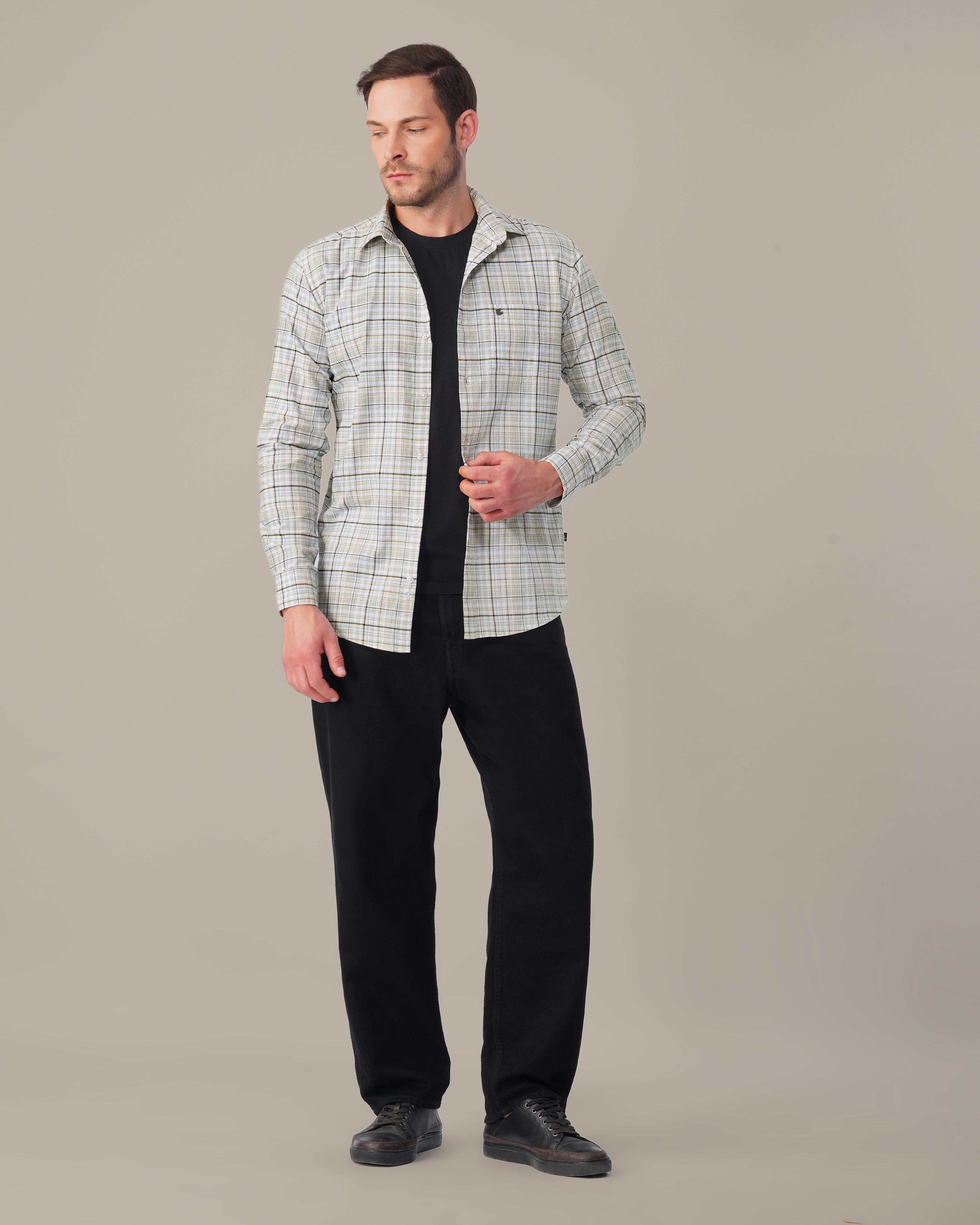 Multicolor Plaid Linen Plus Cotton Blend Shirt
