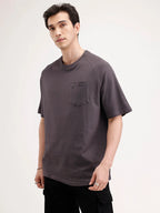 Solid Oversized Patch Pocket T-Shirt | Dark Grey