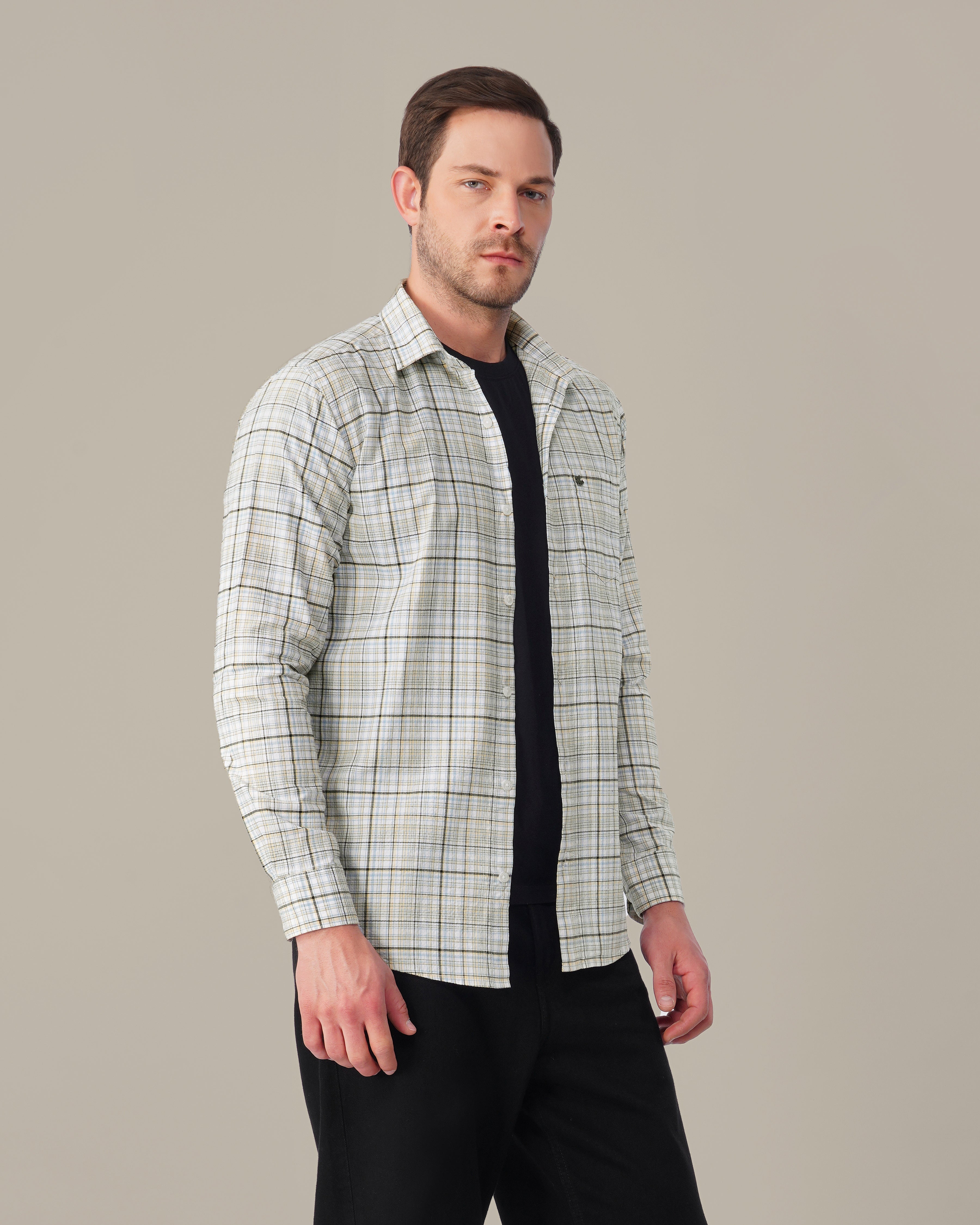 Multicolor Plaid Linen Plus Cotton Blend Shirt