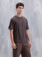 Men Solid Comfort Fit Tshirt With Pipping Detail | Dark Brown