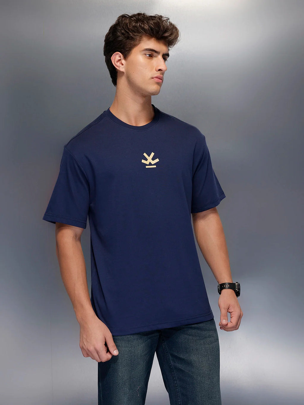 Classic Oversized Back Printed T-Shirt   |  Navy Blue