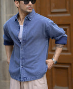Blue Overdyed Twill Shirt 100% Cotton