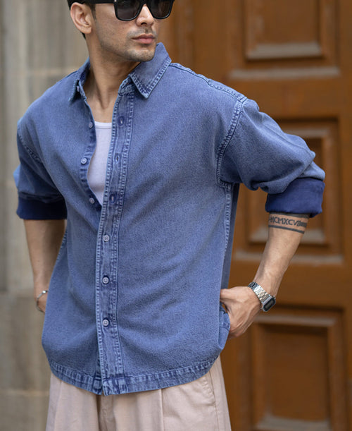 Blue Overdyed Twill Shirt 100% Cotton