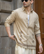 Beige Linen Blend Embroidered Shirt