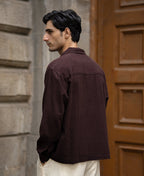 Dark Brown Washed Zipper Shirt 100% Cotton