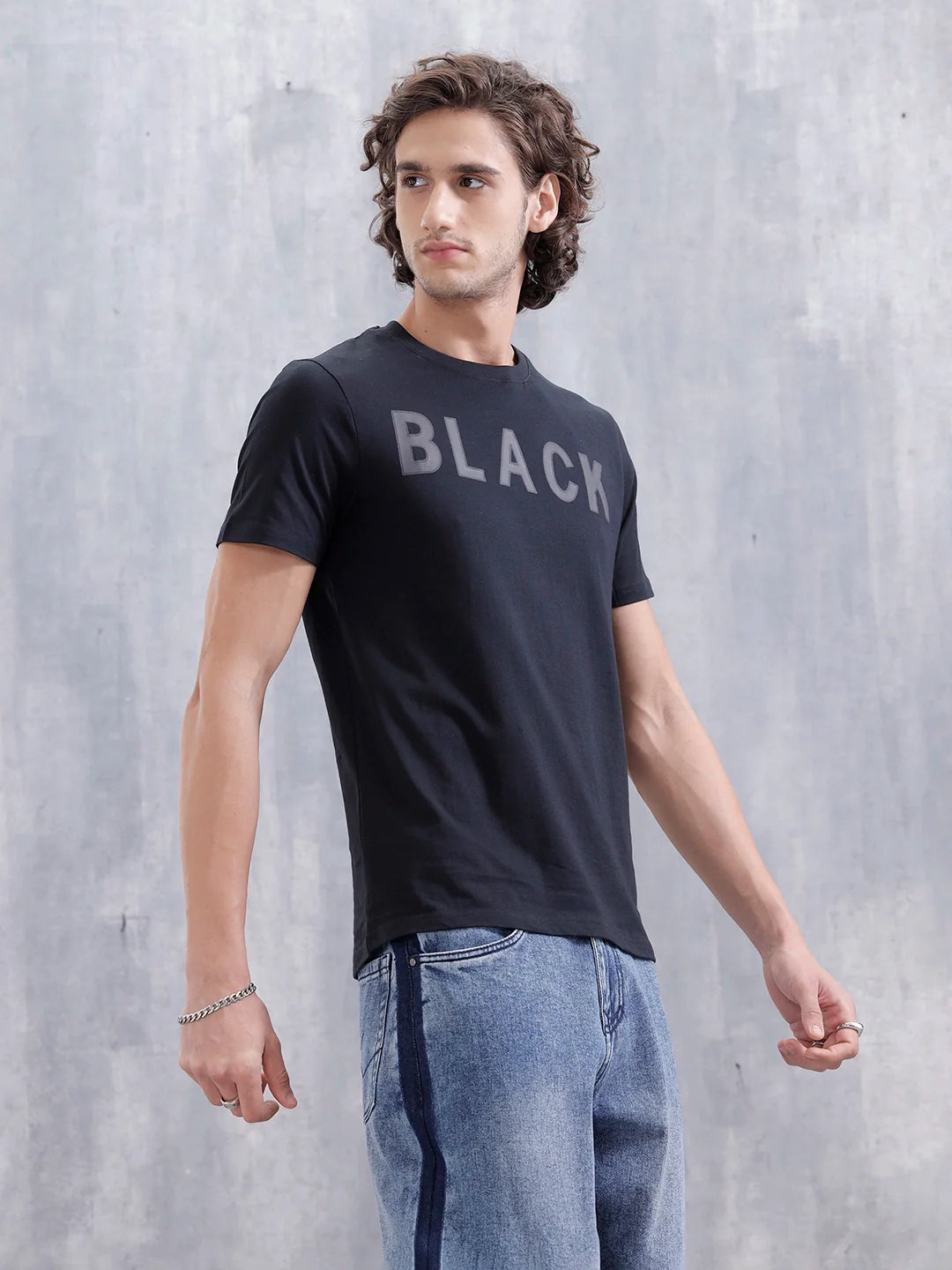 Men's Slim Fit Graphic Printed T-Shirt | Black