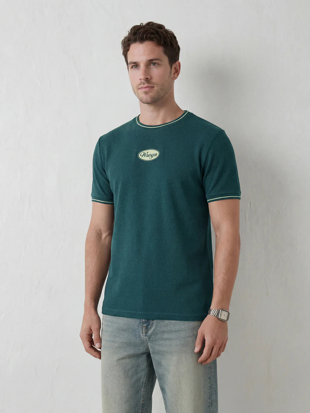 Men’s Retro Popcorn Textured Slim Fit T-Shirt | Dark Blue