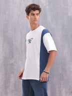 Retro Colourblock Oversized Fit T-shirt With Print | White