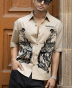 Beige Cowboy Print Boxy Shirt 100% Cotton