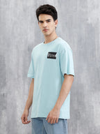 Back Printed Patchwork T-Shirt | Light Blue