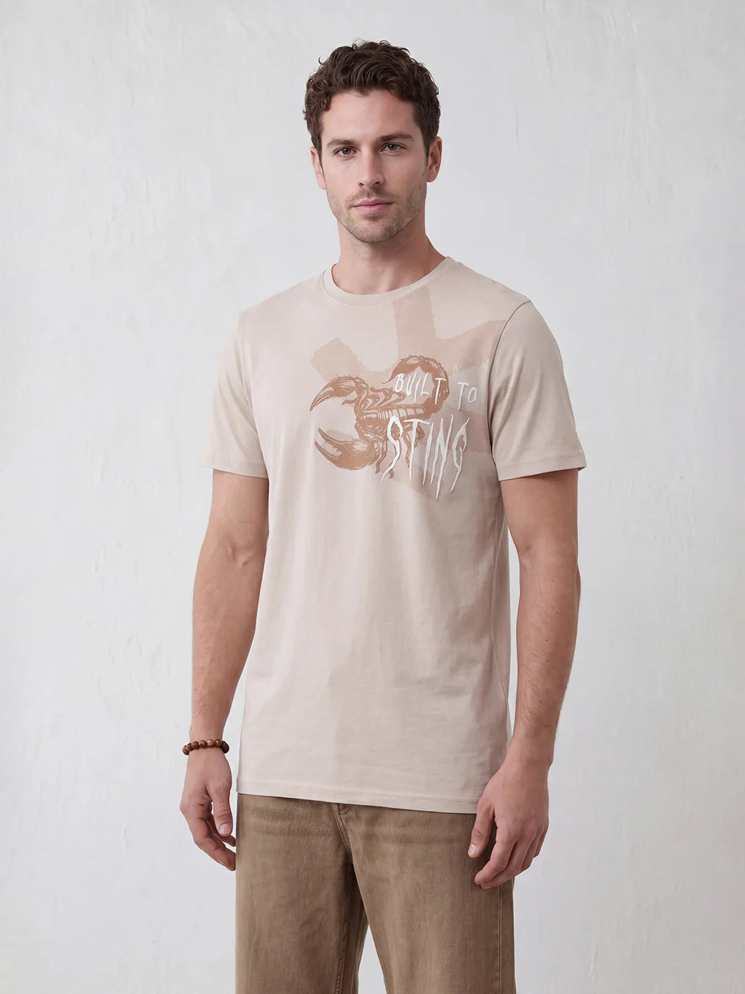 Slim Fit Placement Printed T-Shirt | Beige