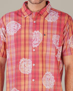 Peach Plaid Polyester Short Sleeve Shirt