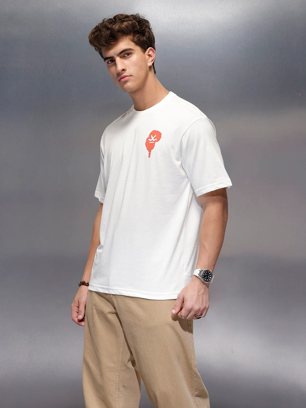 Casual Back Printed Oversized T-Shirt  | White