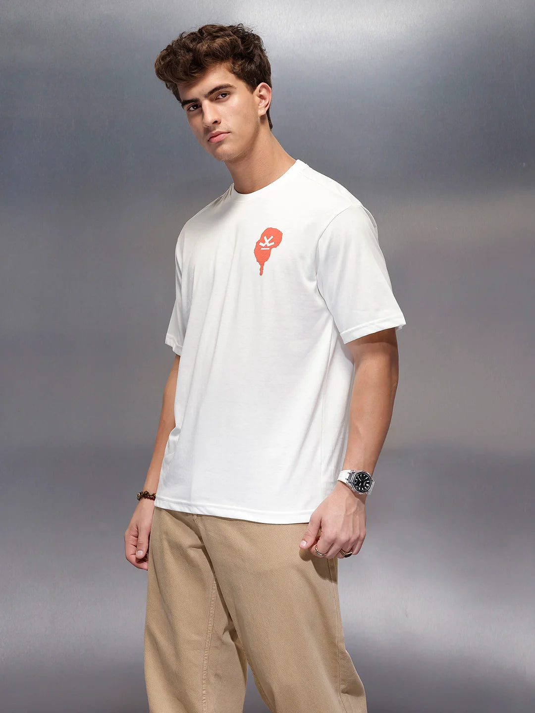 Casual Back Printed Oversized T-Shirt  | White