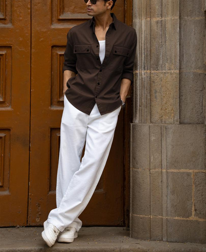 Dark Brown Double Pockets Lightweight Shirt 100% Cotton