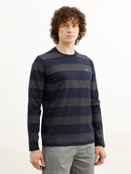 Slim Fit Printed Striped T-Shirt | Navy Blue